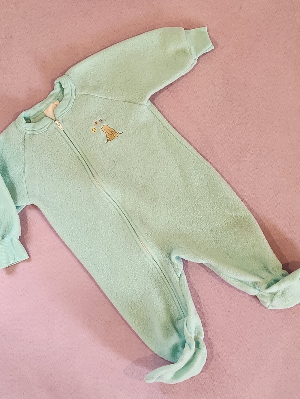 Vintage 90's Carter's Bunny and Stars Embroidered Fleece Zip Up Sleeper 6-9m